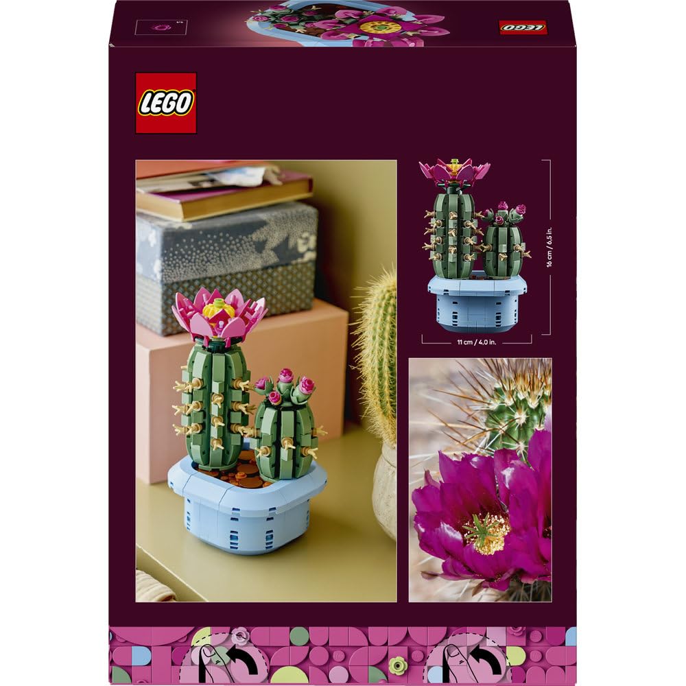 LEGO Botanicals Kwitnący kaktus, roślina ozdobna w doniczce do zbudowania, zestaw klocków dla dzieci, pomysł na prezent dla dziewczynek od 9 lat, chłopców i miłośników sztucznych kwiatów 11509