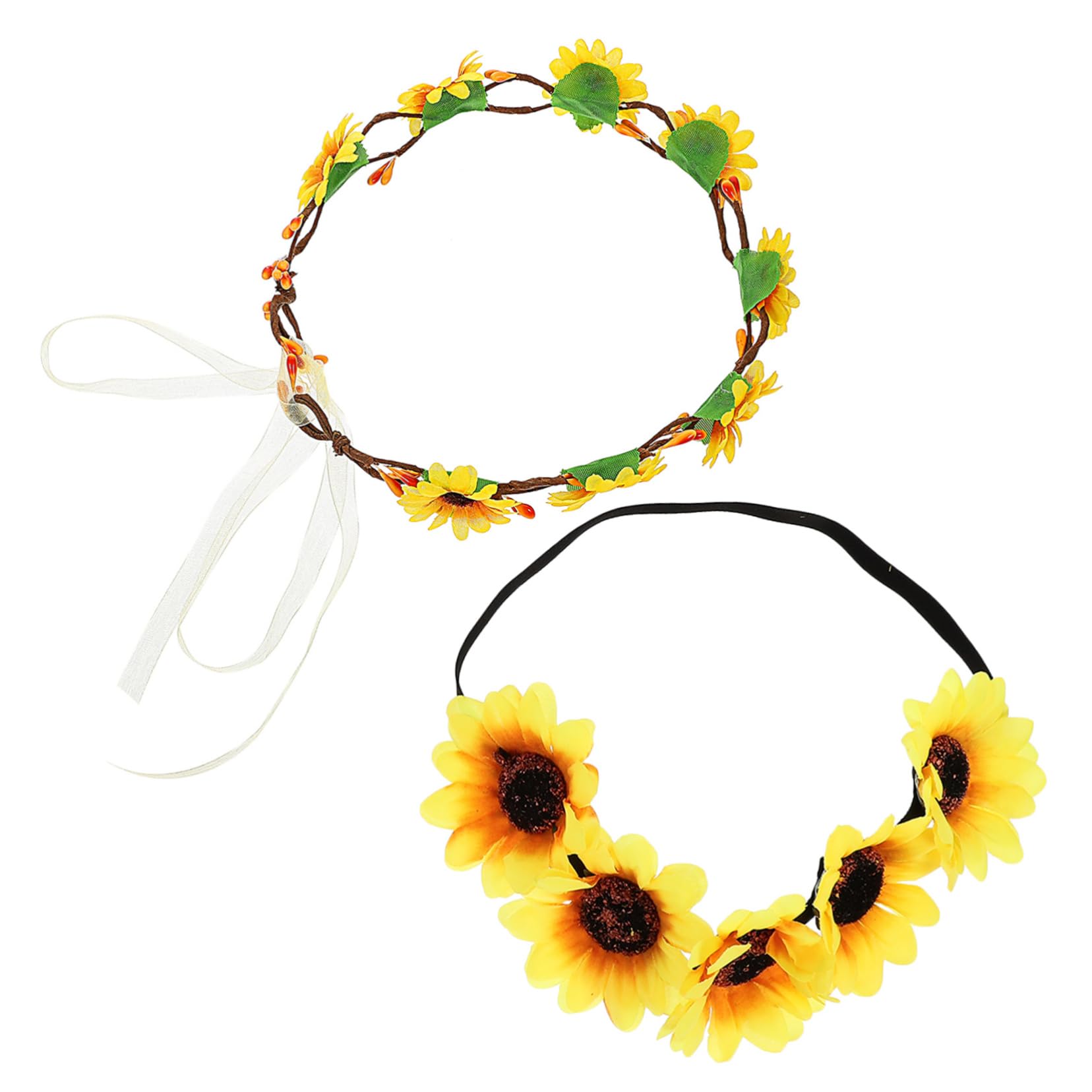 Bandeaux pour Cheveux Femme 2pcs Ornement de Cheveux Tournesol en Tissu et Nylon, Style Bohème Élégant, pour Mariage et Plage
