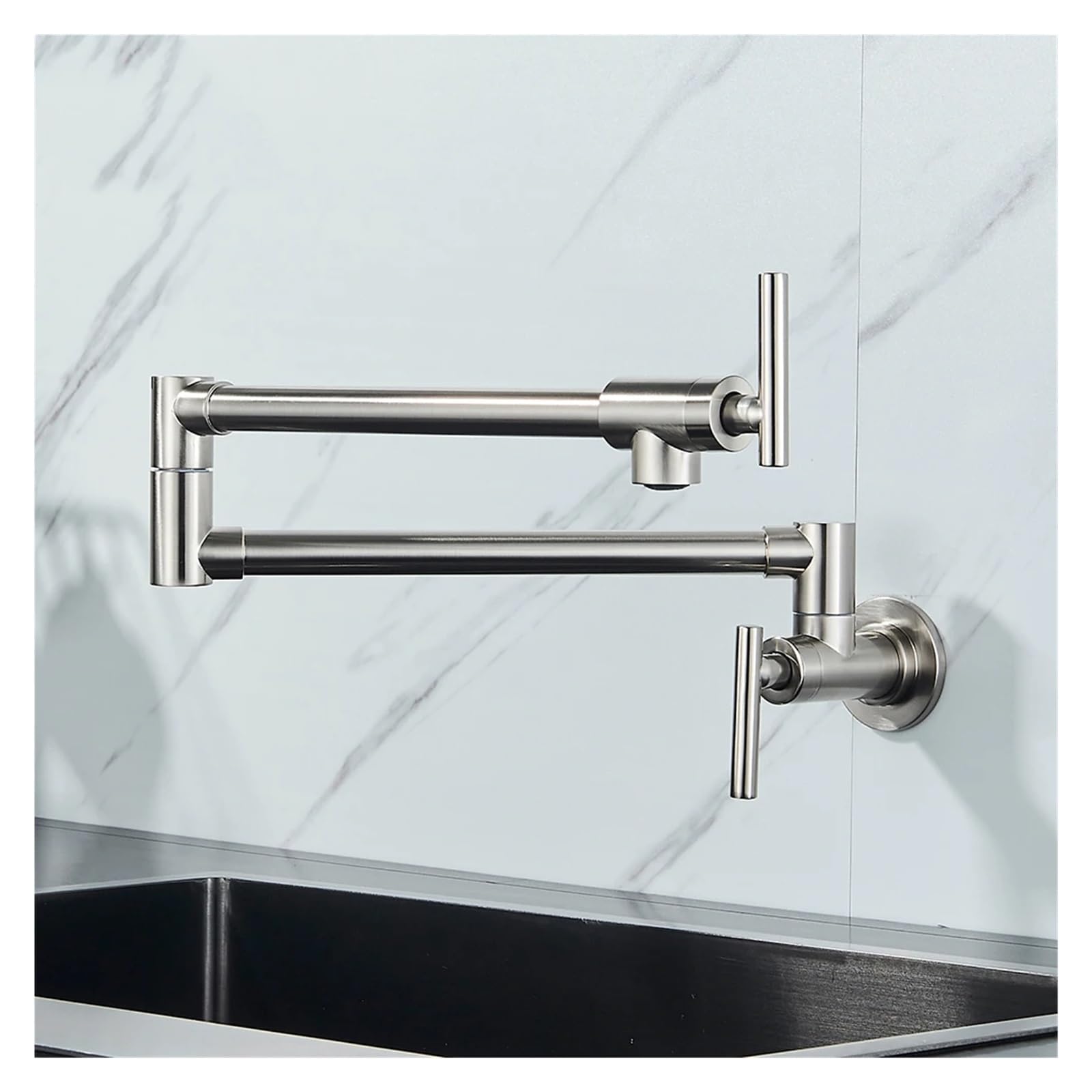 Ewsdsfs Nickel C Black Rotated Kitchen Sink Cold Water Tap Faucet Solid Brass Basin Swivel Faucets Wall Mounted Pot Filler(Nickel C)