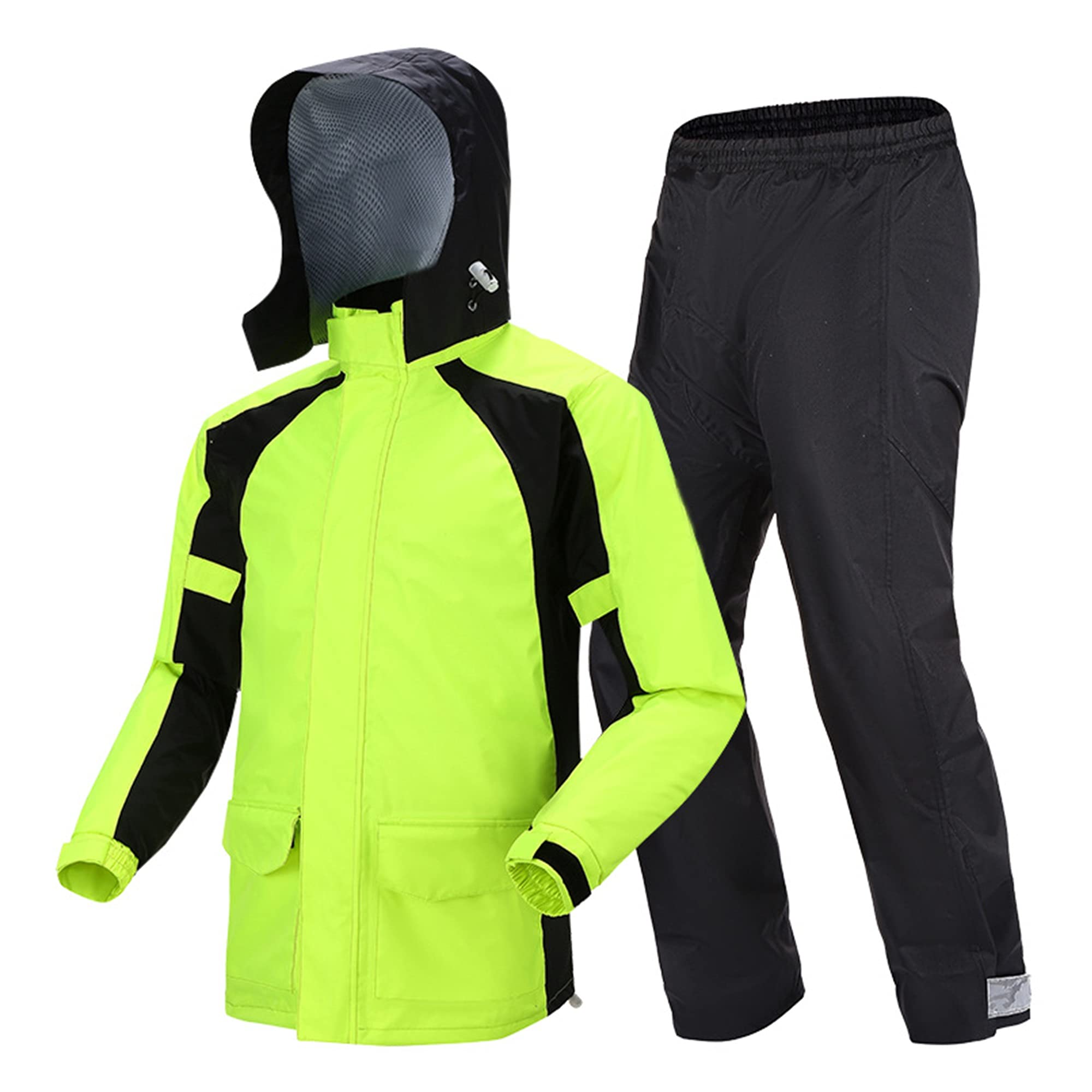 KFGISD, Motorcycle Raincoat Hooded Rainwear Cycling Rainsuit With Night Reflective Warning Strip,Raincoats(Green,3XL)