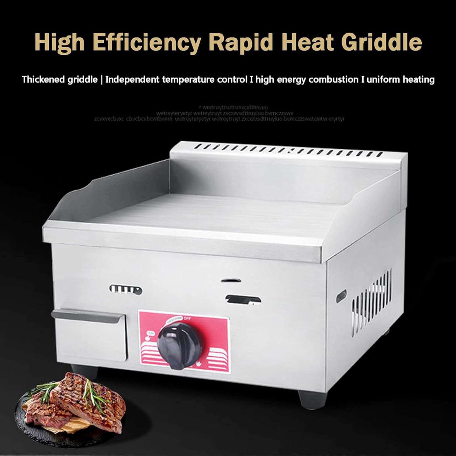 Countertop Commercial Gas Griddle - Adjustable Temperature Flat Top Fry Pan for Outdoor Catering - Kitchen LPG Gas Grill
