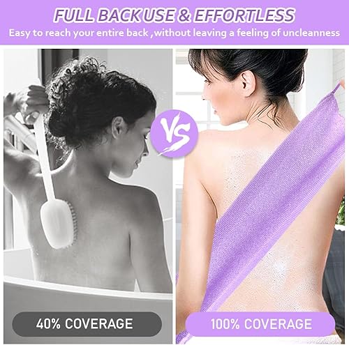 Miniatura 8 de Juego de 6 piezas de exfoliante para la espalda con asas, limpiador corporal de longitud extendida, 4 limpiadores de espalda y 2 guantes de baño