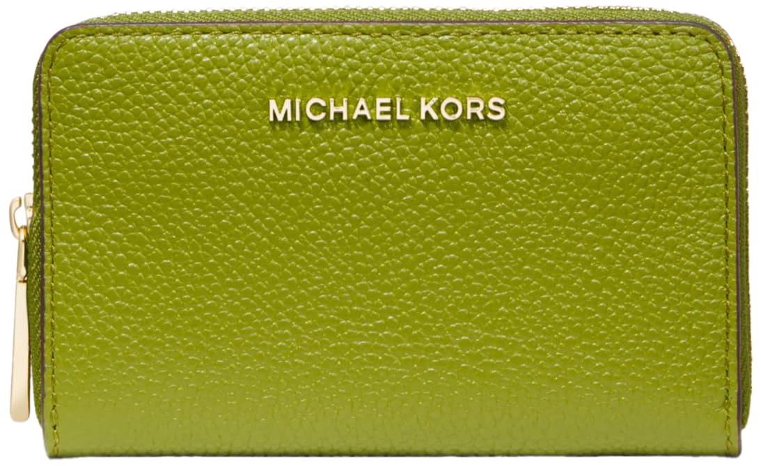 Michael Kors Jet Set Small Zip Around Card Case, Gold-Tone Hardware/Mercer Pebble Leather/Meadow Green