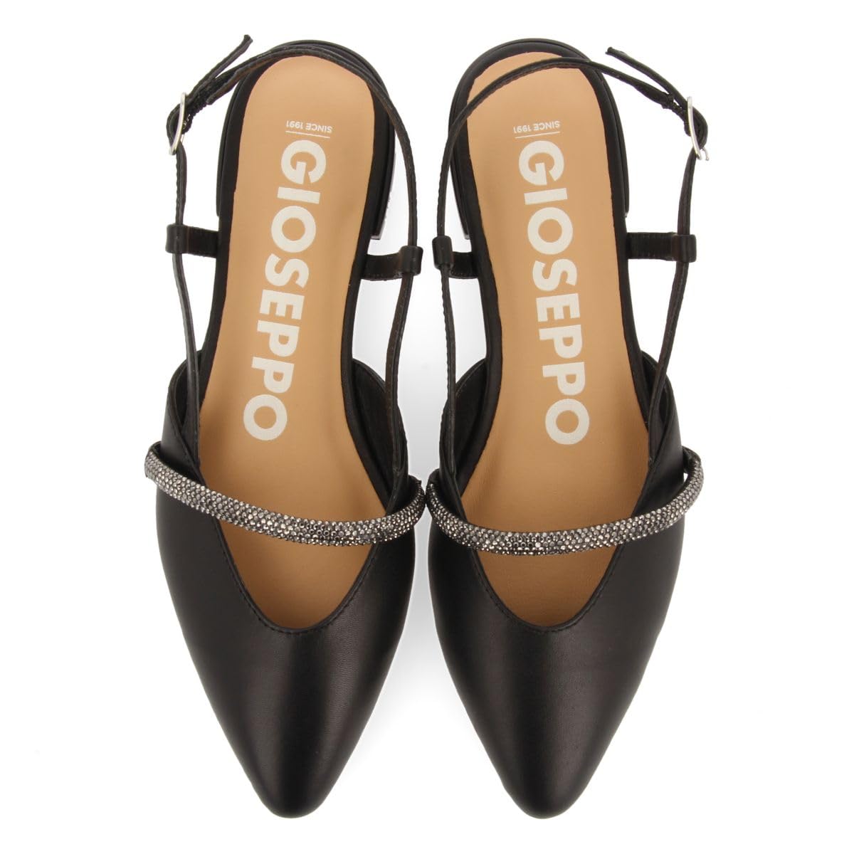 Ballerine Nere Scarpe Aperte con Dettaglio di Strappo con Pietre per Donna GODRANO