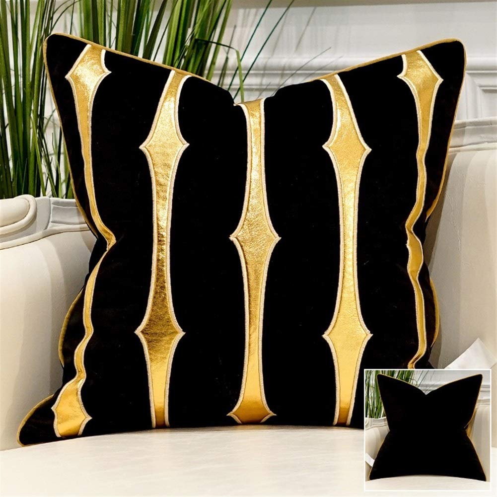 HOUMEL Gold And Black Geometric Cushion Cover Splicing Metallic Decorative Pillowcase Car Pillow Case Sofa Throw Cushion Stylish For Living Room Couch 18X18 Inch 45cm X 45cm 220