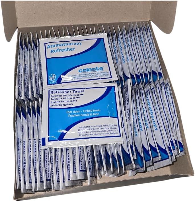 Celeste Refresher Towelettes, Aromatherapy Soft Wet Wipe, Extra Large, Citrus Scent. PN: RT-7810CL/4 (Case of 20 boxes, 60 wipes per box, 1200 total towelettes)