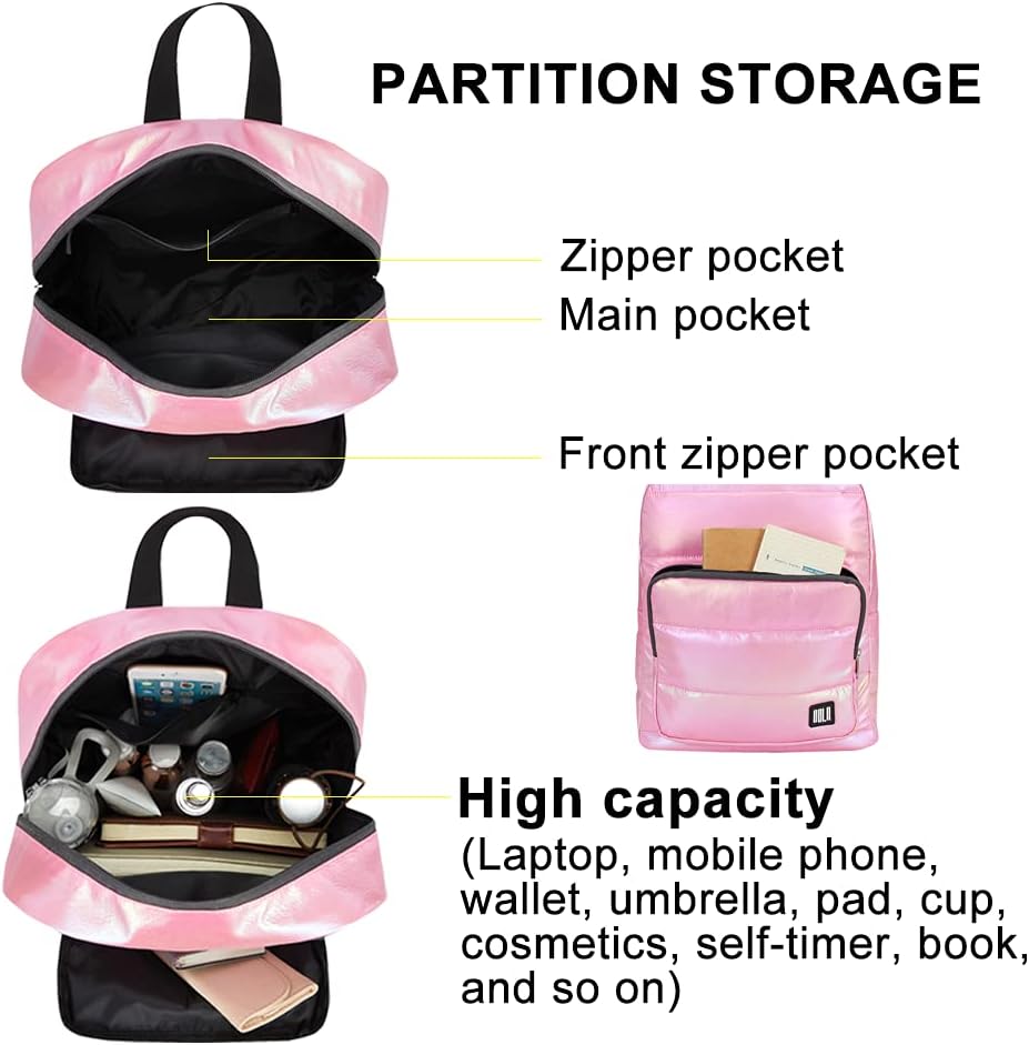 Backpack Purse for Women, Small Quilted Nylon Lightweight Backpack, Water Resistant Iridescent Puffy Casual Daypack | Nylon, Lightweight, Backpack, Water Resistant, Puffy, Casual - Image 6