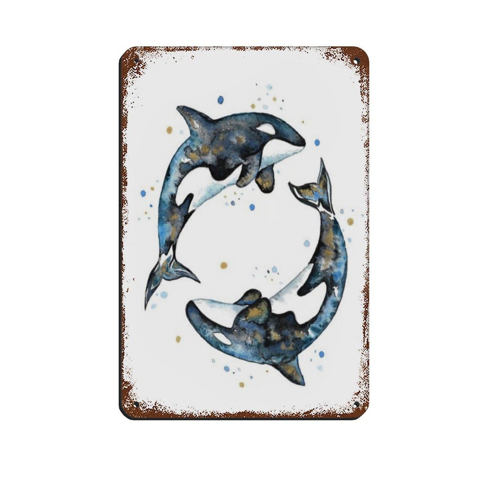 Lxwnze 20L X 30W Cm Watercolour Orca Whales Art Poster Retro Poster Metal Tin Sign Chic Art Retro Iron Painting Bar People Cave Cafe Family Garage Poster Wall Decoration 8X12inch(20X30cm)