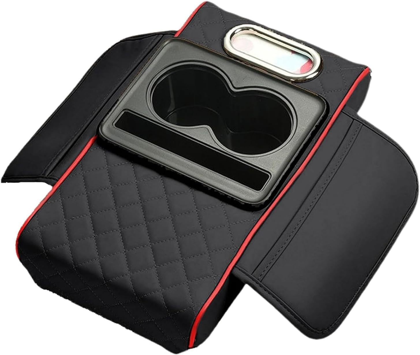 KSERFSC Car Centre Console Armrest Cover for Hyundai Santa Fe (DM/TM/MX5) 2012-2026, Memory Foam Cushion Pad with Storage Organiser Comfortable Interior Accessories,Black Red
