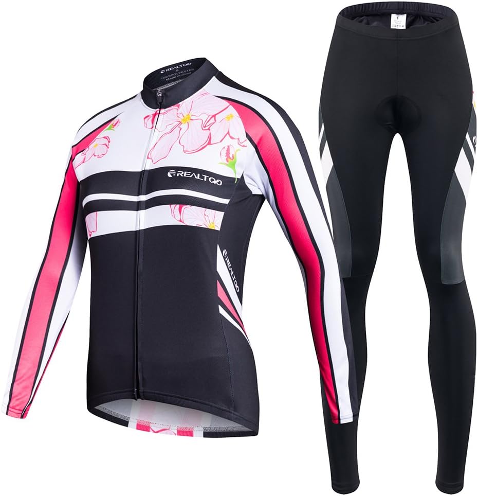REALTOO Womens Long Sleeve Cycling Jersey Kit Suits Bike Clothing Cycling Pants With Gel Padded