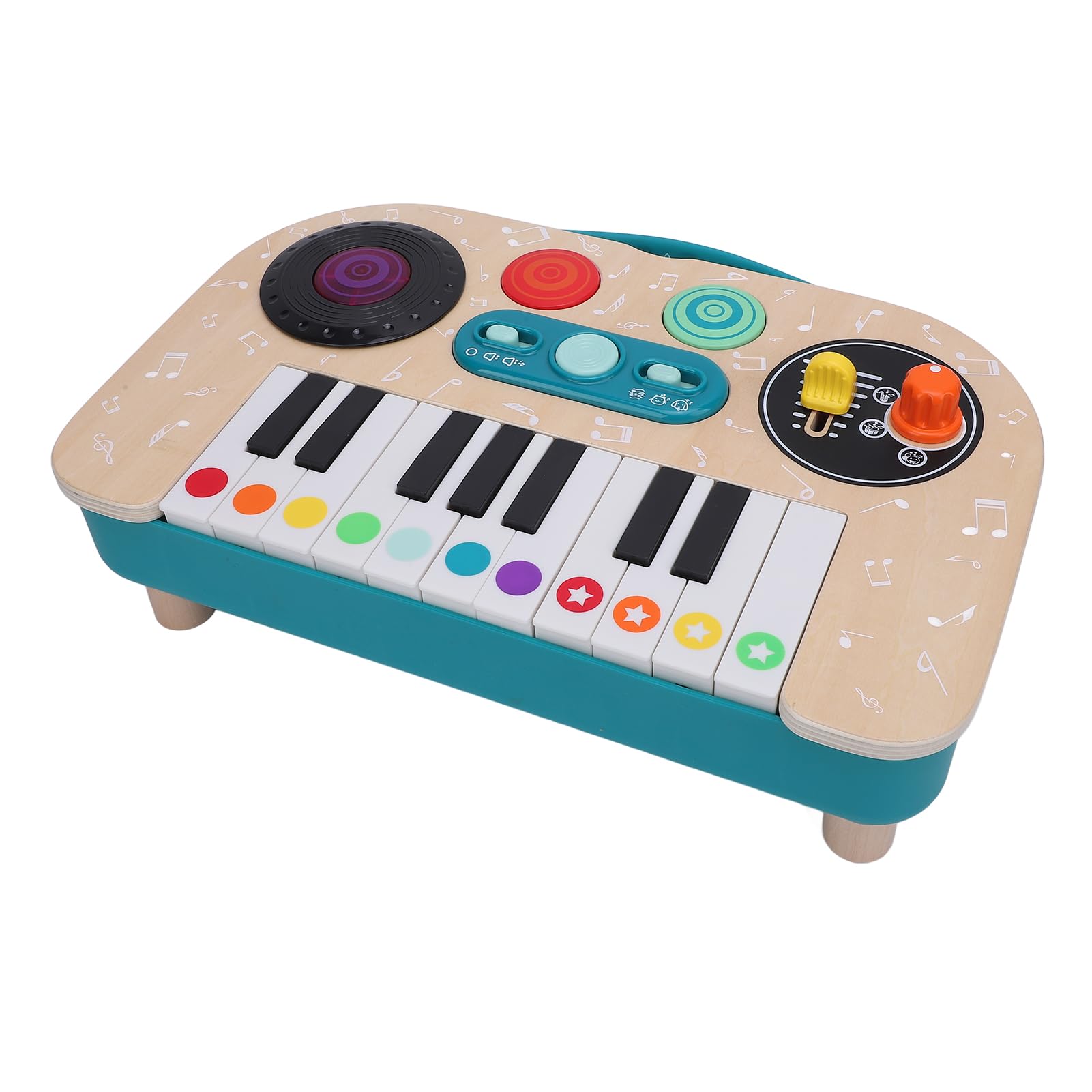 Muzyczny Zestaw DJ dla Dzieci z Pianinem, Wieloma Efektami | Kolorowy Design, Plastik i Drewno Kompozytowe, 13,4 X 9,8 X 3,5 Cala, Zabawa Wewnątrz i na Zewnątrz, Prezent dla Chłopców i