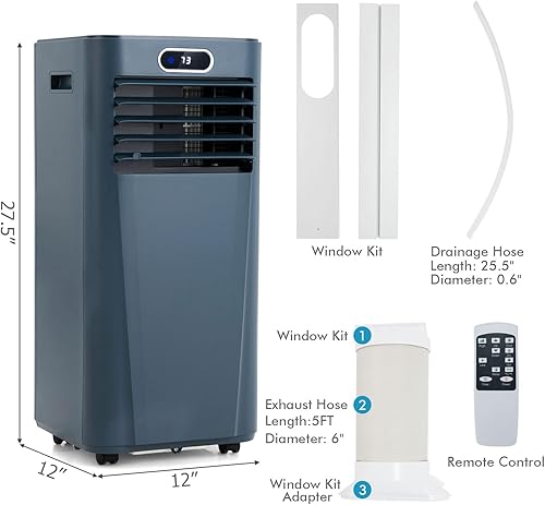 Miniatura 7 de PETSITE Aire acondicionado portátil unidad de refrigeración de CA 3 en 1 deshumidificación función de ventilador y enfriador de aire control remoto