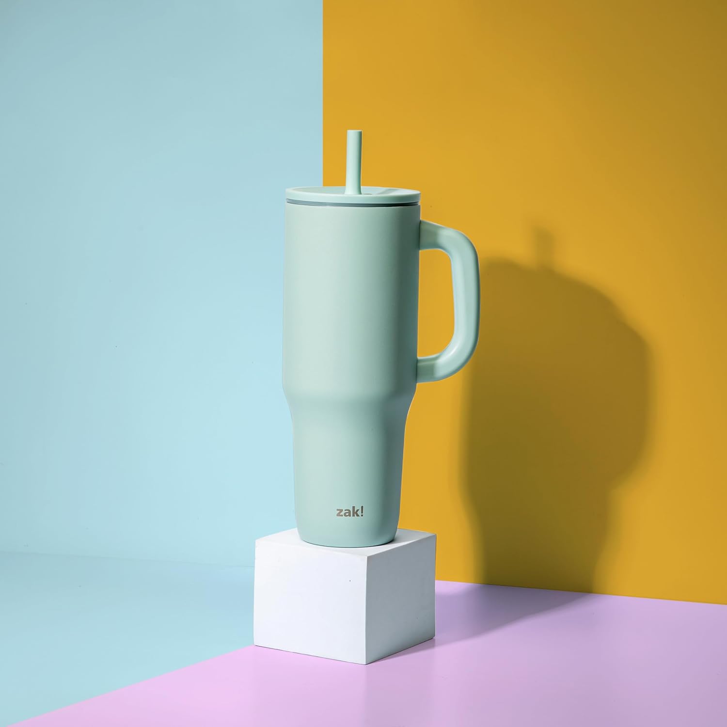 Zak Designs Sutton Travel Tumbler for On the Go, 40oz Stainless Steel with Vacuum Insulation, Silicone Straw, and Carry Handle for Cold Drinks (Icicle Mint Green) - Image 2