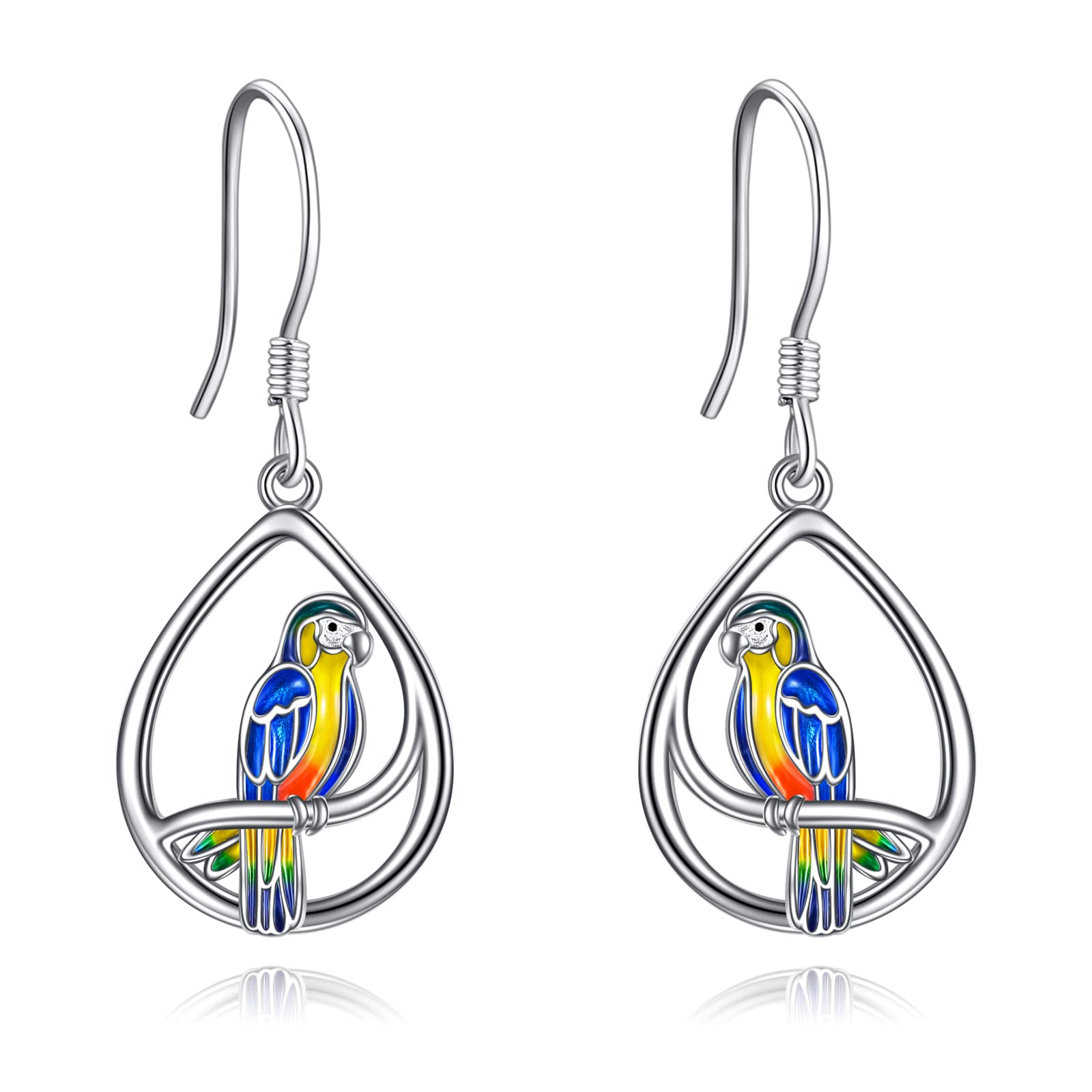 ONEFINITYPendientes colgantes de loro de plata de ley 925, aretes de lágrima de pájaro, joyería de Navidad para mujeres y niñas, regalos para amantes de los pájaros, Plata de ley