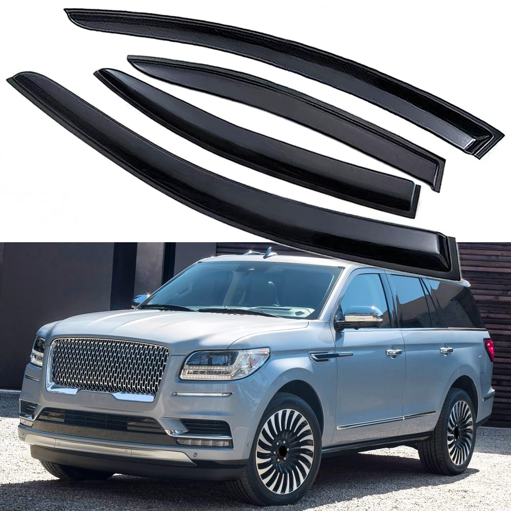 Window Visor Wind Deflector Rain Guards Vent Shade Compatible with 2018-2024 Lincoln Navigator, Sun Shield Window Visor, Tape-On Black