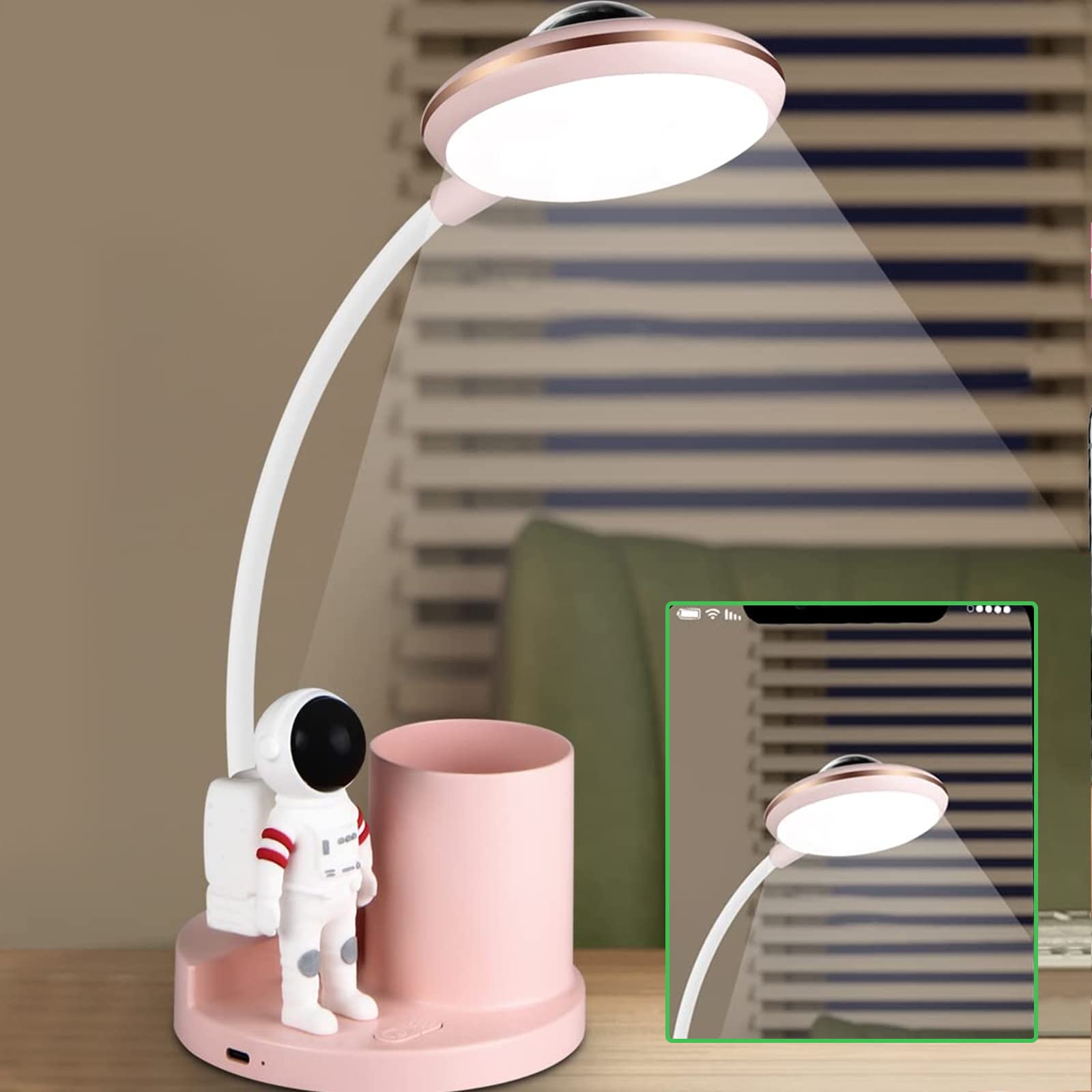 Lampada Da Tavolo LED 3 In 1 Per Bambini – Scrivania Con Portapenne E Proiettore Stelle, Ricaricabile 2000mAh, Regolabile, 3 Luminosità