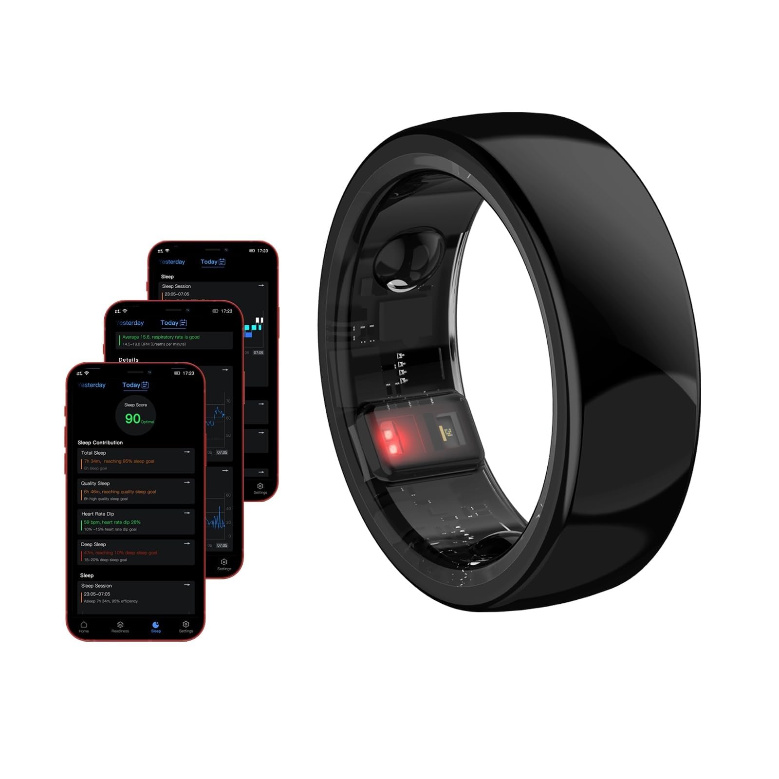 Smart Ring Fitness Tracker con cardiofrequenzimetro, Bluetooth ricaricabile impermeabile, monitoraggio del sonno, registrazione della temperatura corporea, contapassi, ossigeno nel sangue
