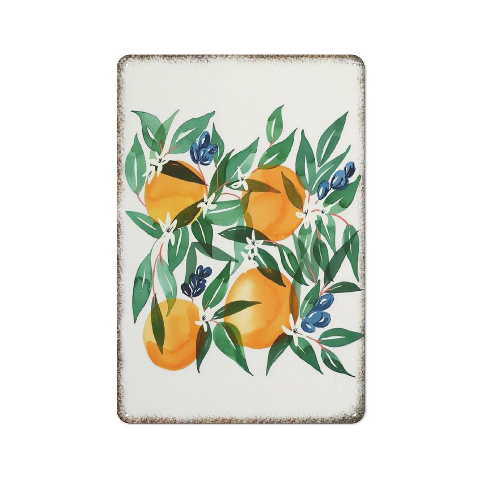 Orange Blossom Watercolor Fruit Retro Metal Poster Interesting Style Farmhouse Home Guest Wall Decor 8x12 Inch