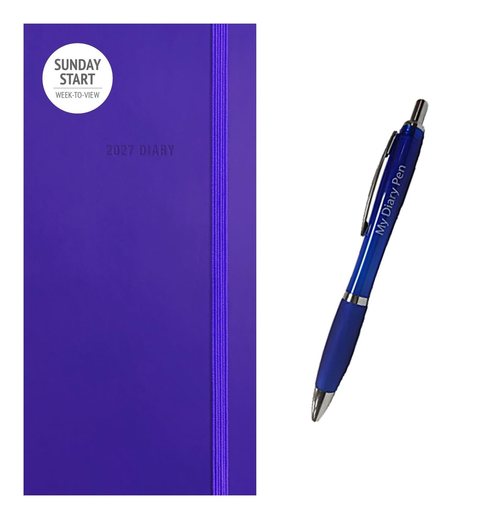 calendars Sunday Start Purple Soft Touch Slim Diary 2027 + EXCLUSIVE LIMITED EDITION PEN