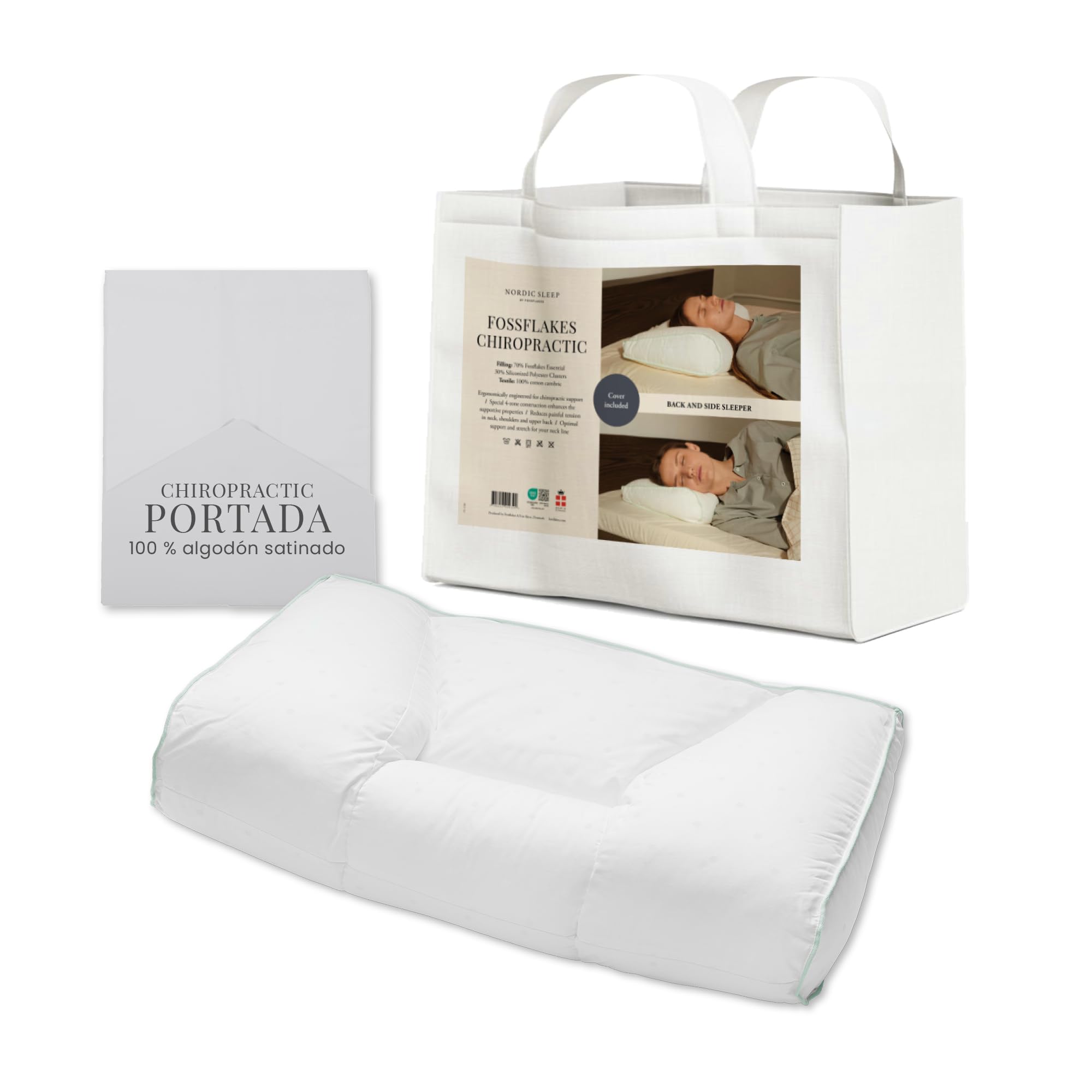 Fossflakes Chiropractic Almohada Cervical Ergonómica para Dormir | Almohada cervical ergonómica para cuello y hombros, desarrollada por quiroprácticos; almohada para dormir, en 3 tallas