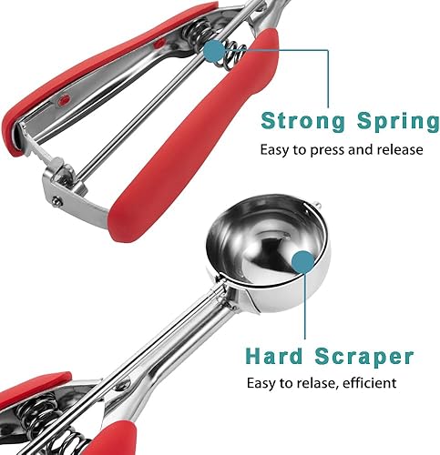 Miniatura 10 de Cuchara pequeña para galletas de 1 cucharada, tamaño #60, cuchara para masa de galletas, para hornear, acero inoxidable 188, agarre cómodo, para