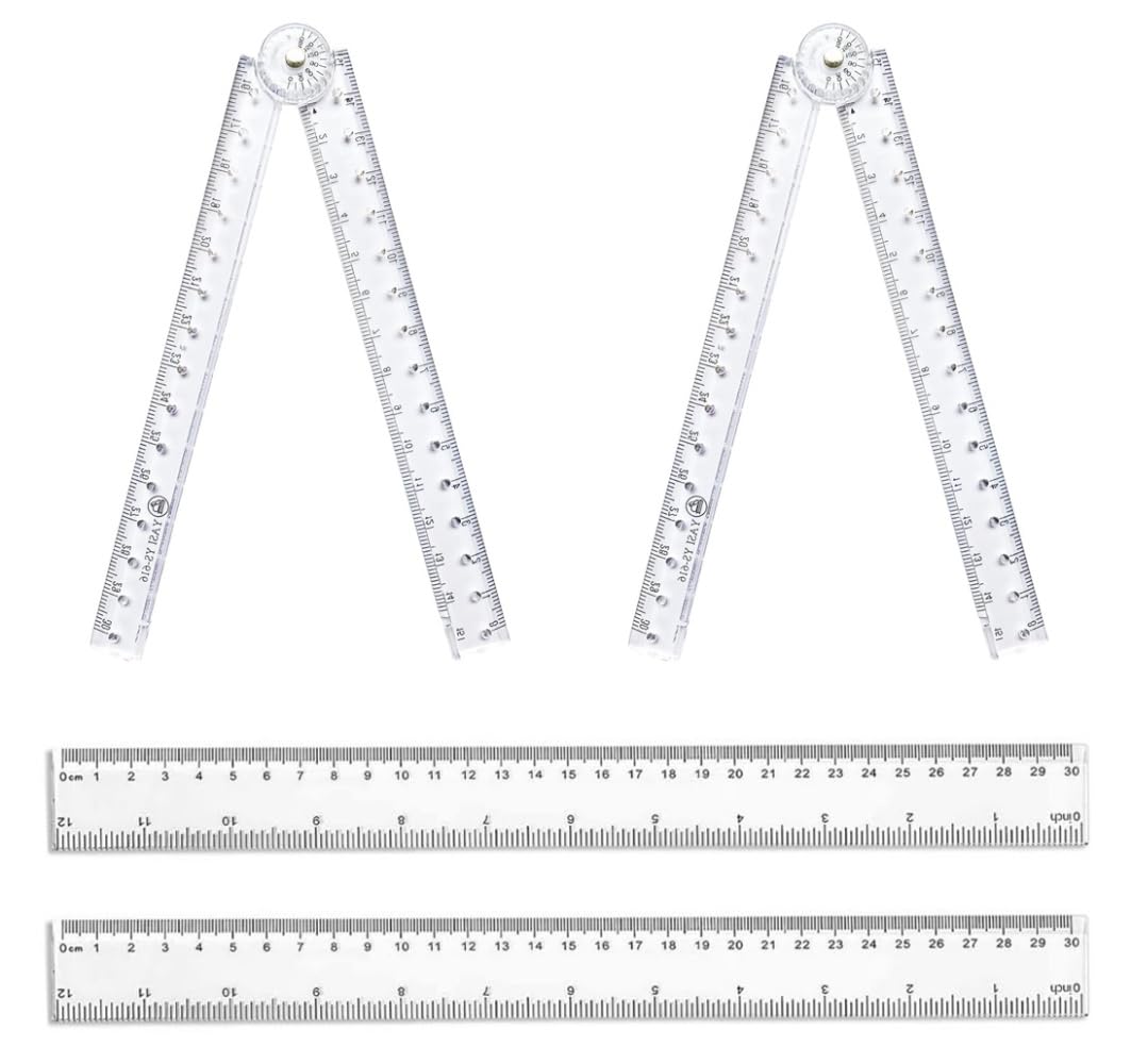 4Pack 30cm Ruler 30cm FoldingRuler and 300 mm Plastic Ruler Multipack Clear 12 Inches Shatter Resistant (4)