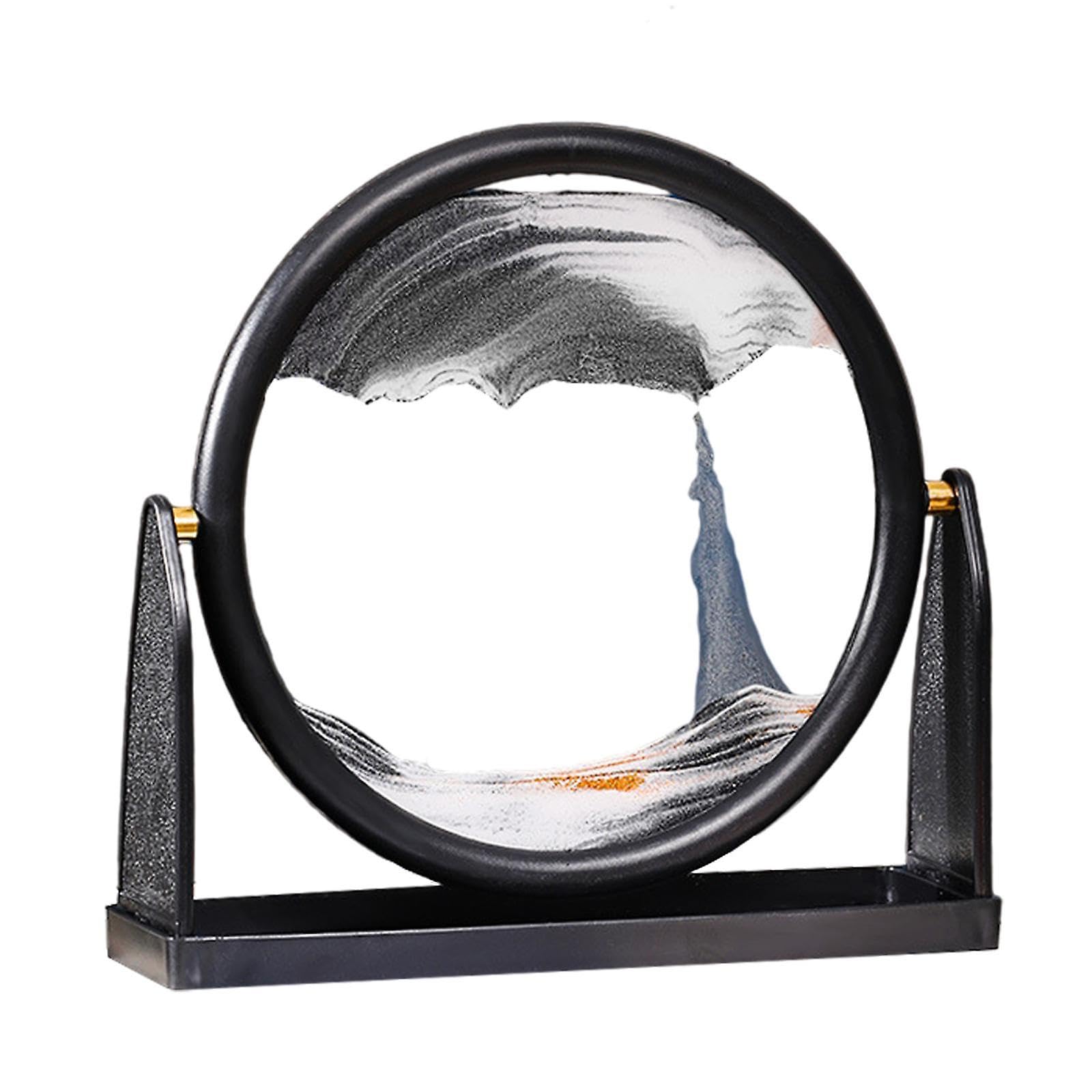 VITION Moving Sand Art Picture Sandscapes in Motion Round Glass 3D Deep Sea Sand Art for Adult Kid Desktop Art Toys Home Decor (25cm, Black)