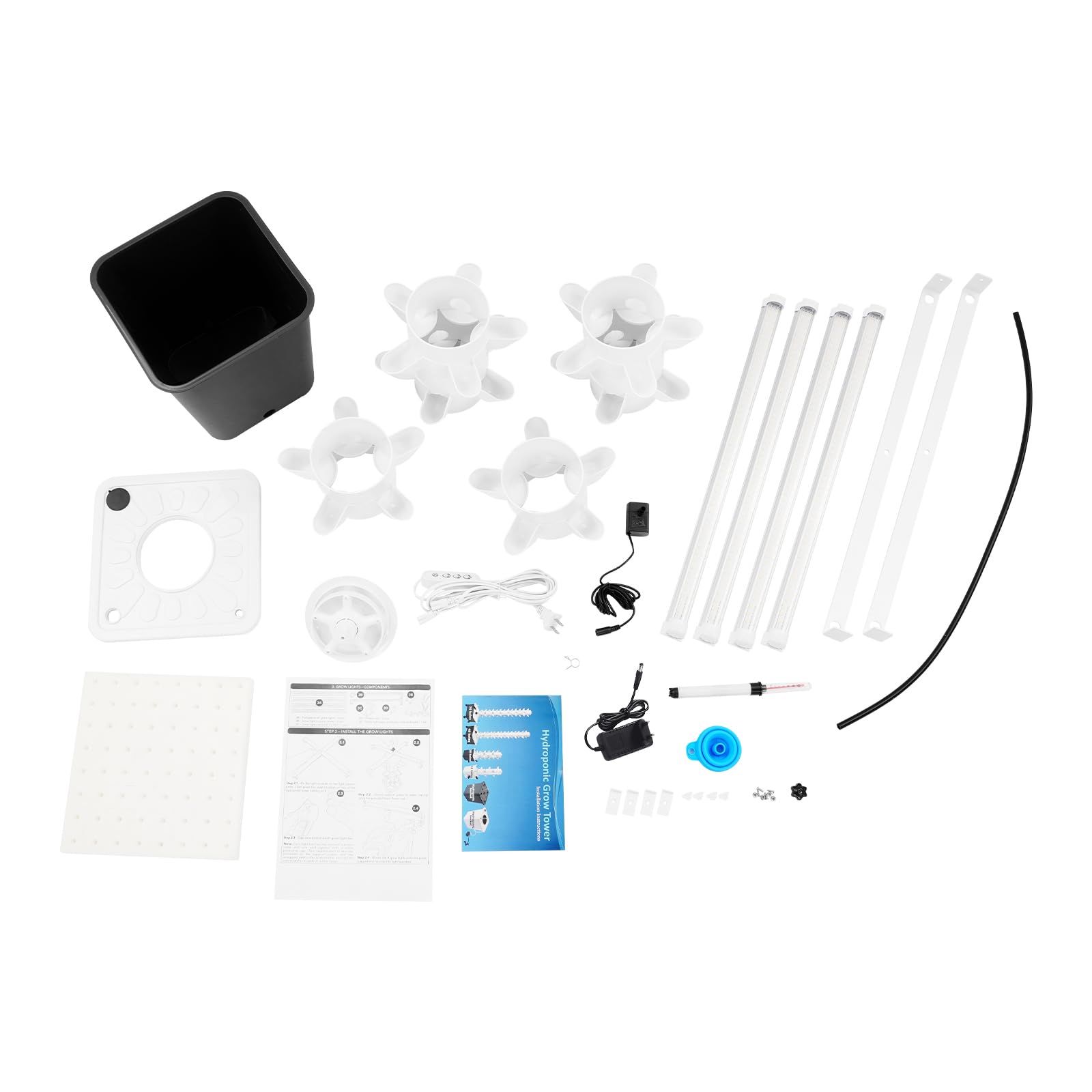 Kit de cultivo hidropónico para torre de 6 pisos, 30 agujeros, sistema de cultivo sin tierra, torre hidropónica vertical con luz LED y depósito de agua, torre de plantación hidropónica para