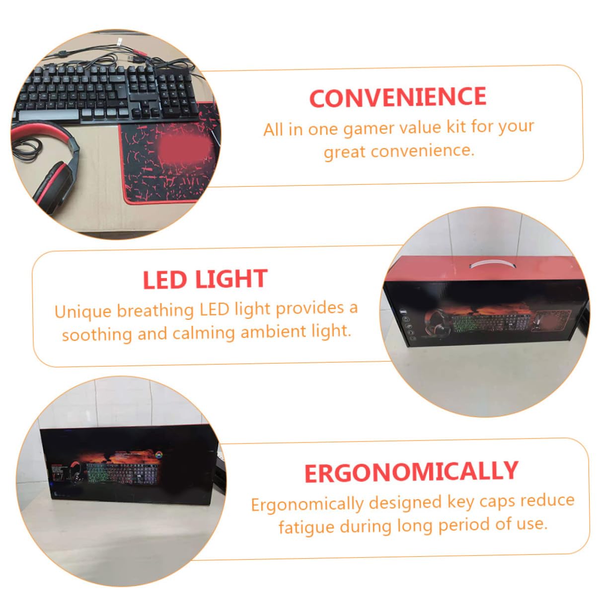 VANZACK Combo Teclado y Ratón para Gaming Cable, Teclado Retroiluminado de 104 Teclas y Alfombrilla Luz LED Respiración