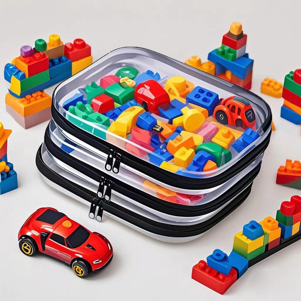 3PCS Clear Hard Shell Zipper Case, Zippered Pouch,Storage Toy Bags, for Travel Toiletry Bag & Cosmetic Organizer Case & Small Items & Toys& lego storage & Building Blocks& Puzzles (Large)