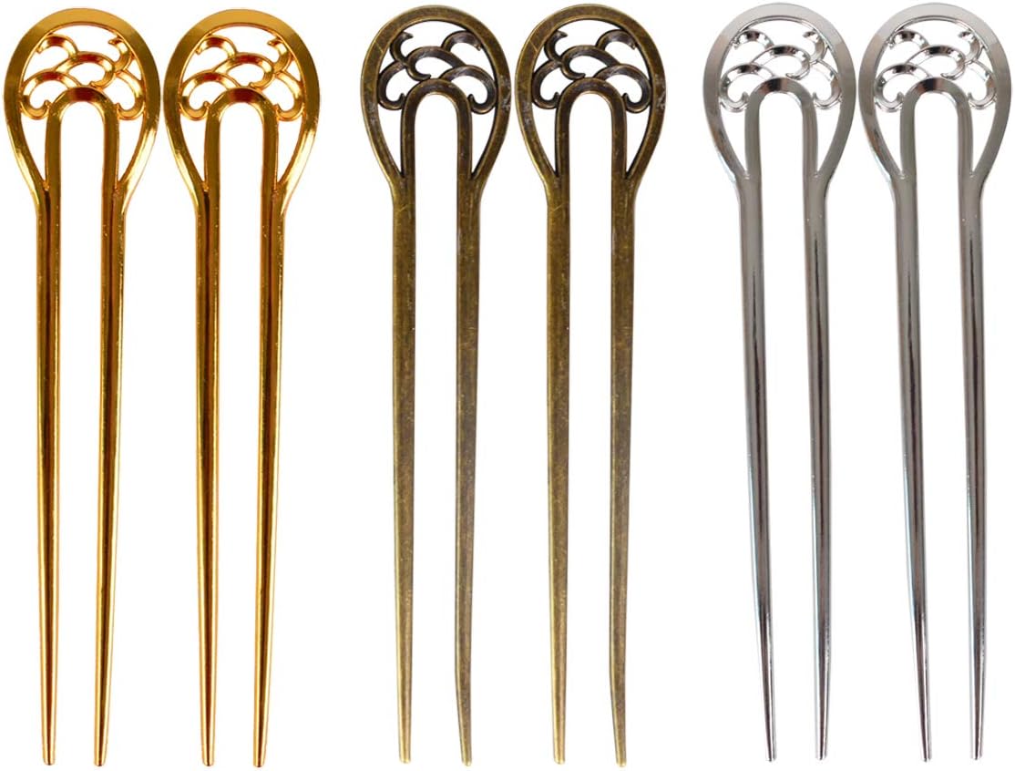 6 Pcs U Shape Hair Fork Alloy Hair Stick Metal Hair Pins Hair Accessory Hair Styling Tool