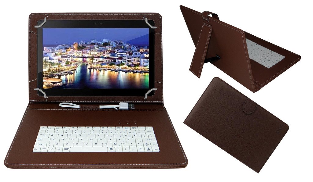 Acm USB Keyboard Case Compatible with Iball Slide Q1035 Tablet Cover Stand Study Gaming Direct Plug & Play - Brown