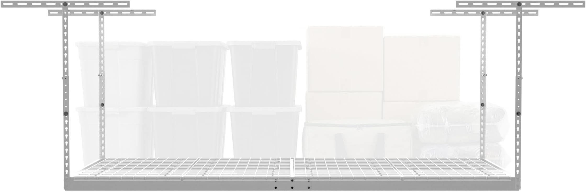- MonsterRax Overhead Garage Storage Rack - 4 x 8 Ceiling Shelving, Adjustable Hanging Racks, Color: White, 24"-45" Ceiling Drop.