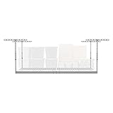 MonsterRax Overhead Garage Storage Rack - 4 x 8 Ceiling Shelving, Adjustable Hanging Racks, Color: White, 24'-45' Ceiling Drop. White 24'-45'