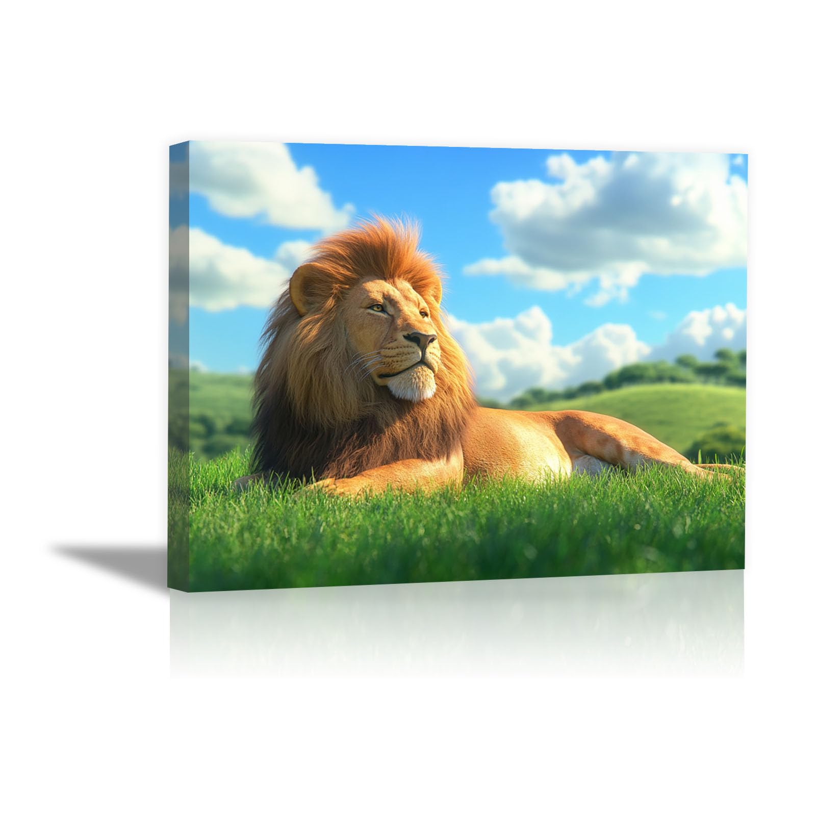 Tableau lion marron 60x90 cm encadré pour décoration de salon - 7