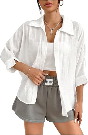 SHENHE Women's Summer Loose Fit T-Shirt - Asymmetrical Hem, Short Sleeve Crew Neck, Casual Split Hem Top