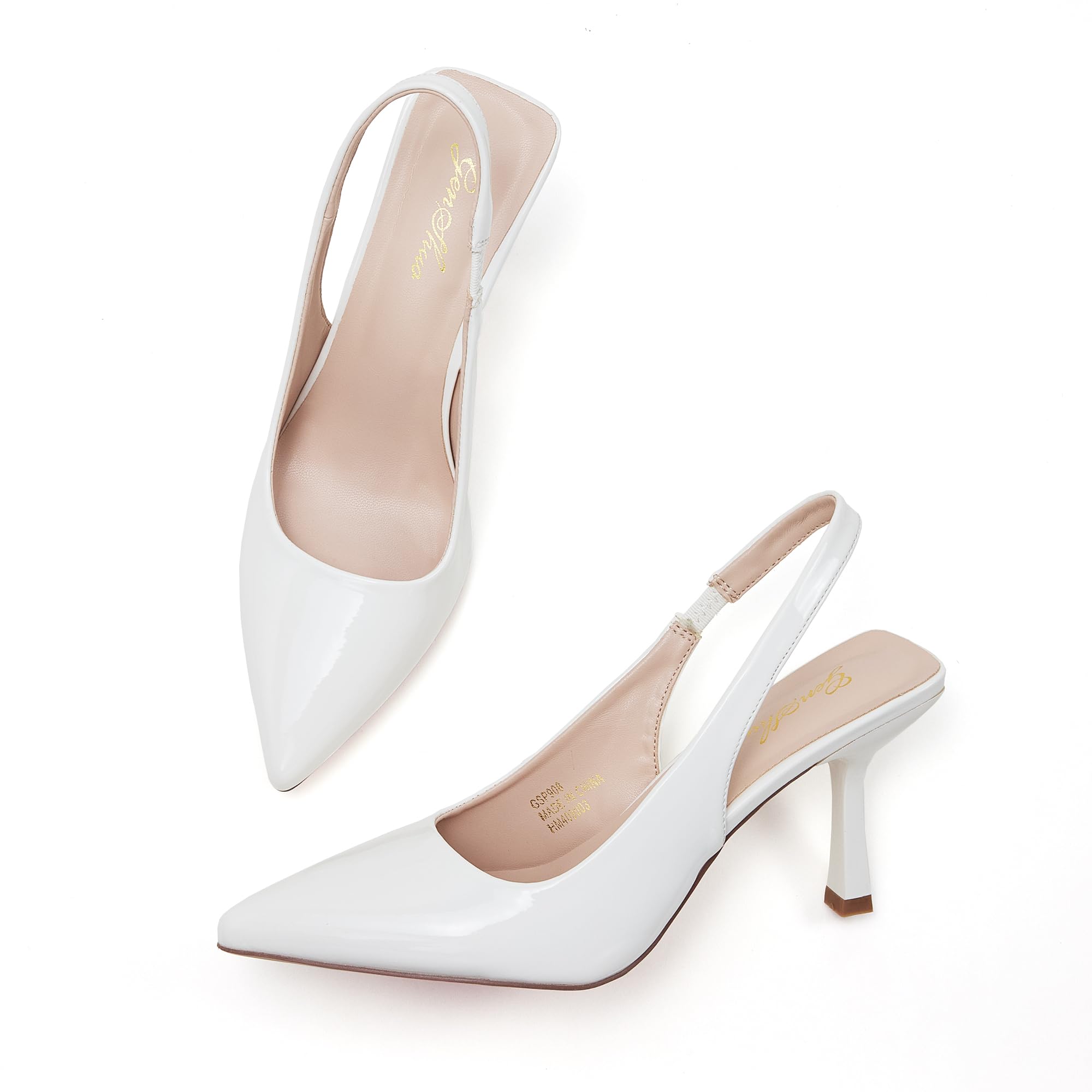 GENSHUO Women's Slingback Kitten Heel Pointed Closed Toe Stiletto Pumps Slip on Elastic Strap Wedding Party Dress Sandals Shoes