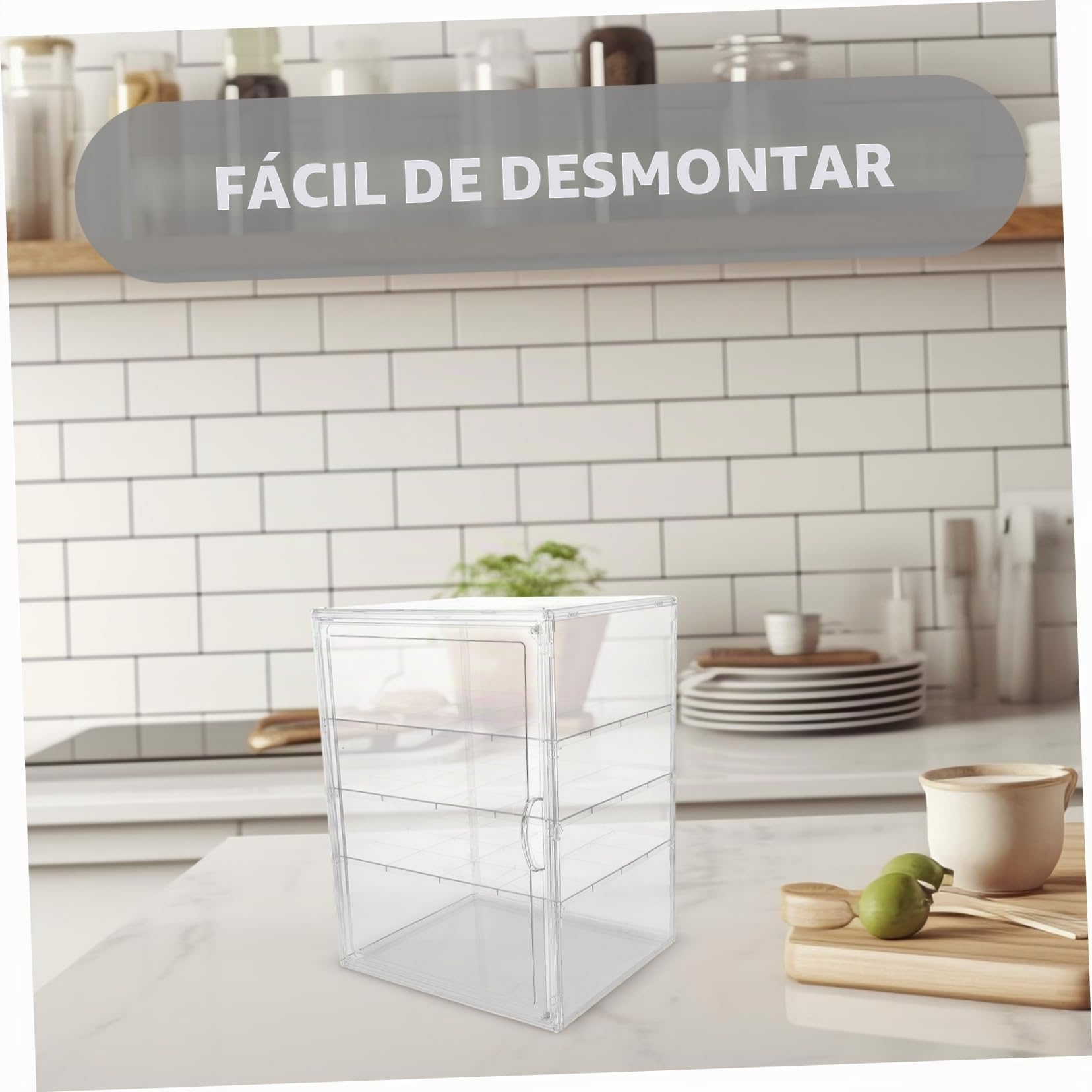 Vitrina de Postres de Mostrador 4 Niveles Pet Ajustable | Desmontable, Diseño Transparente, para Pan y Pasteles, Uso en Cocina o Panadería