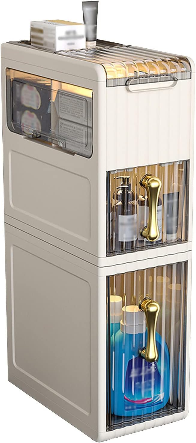 Small Bathroom Storage Cabinet with Toilet Paper Holder, Toilet Tissue Storage Tower for Home Living Room Bedroom, 3 Tier, White