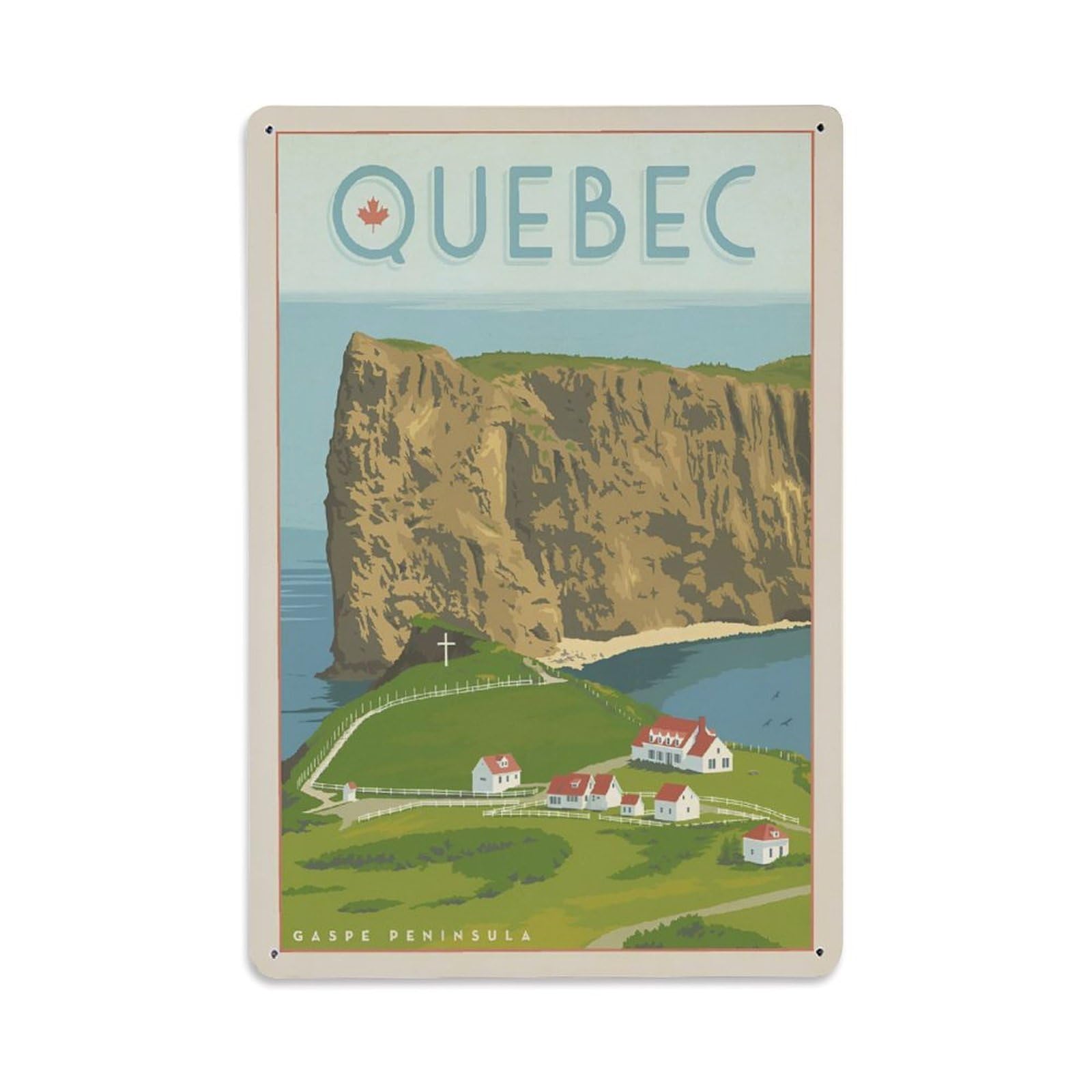 Vintage Trave Poster Canada Quebec's Perce Gaspe Peninsula Metal Tin Sign Wall Decor for Cafe, Club, Garden Metal Poster 8x12Inch