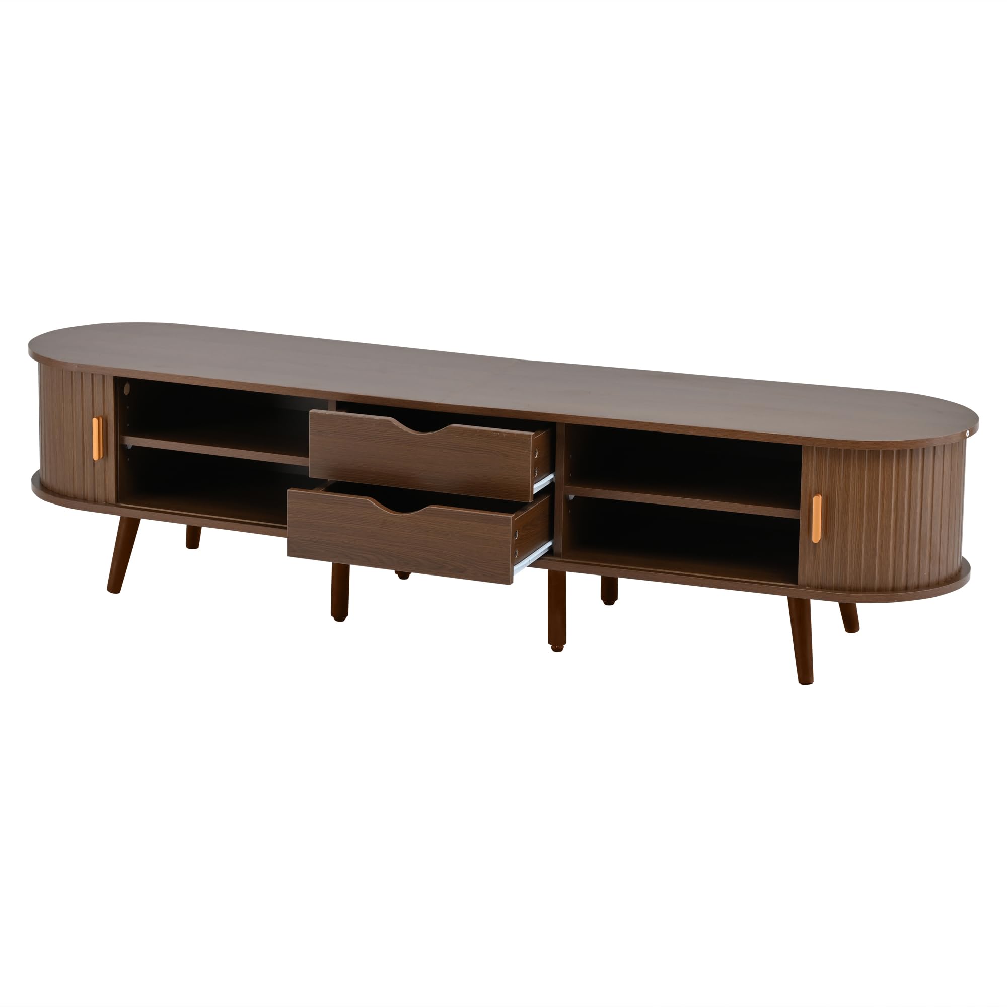 Armario de TV de salón con espacio de almacenamiento y tablero redondo de madera de densidad media con 2 cajones, apto para 175 x 40 x 42 cm