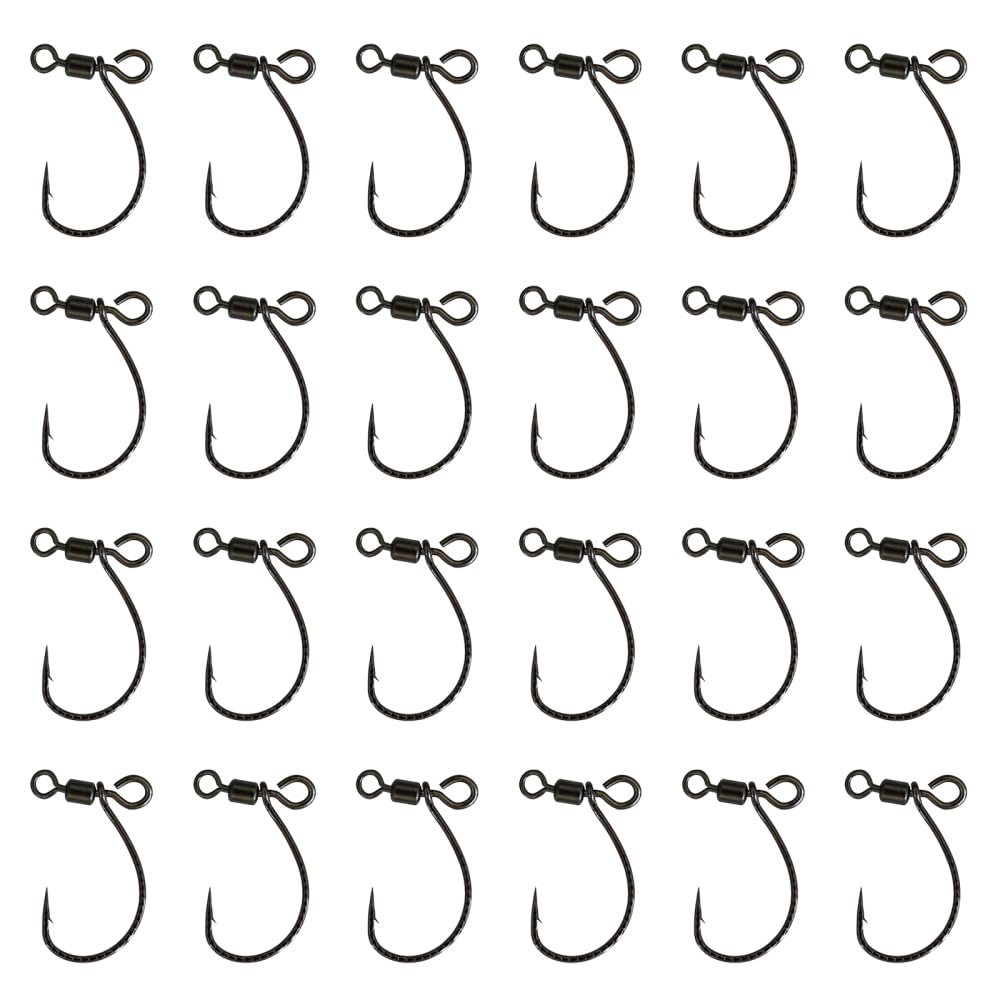 Drop Shot Fishing Hooks, 24Pcs High Carbon Steel Dropshot Swivel Hooks Circle Barbed Fishing Rigs for Catfish, Bass, Trout, Carp, Perch