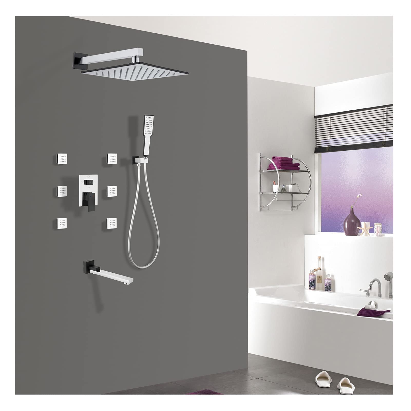 Ensemble de robinets de douche 6 jets de massage corporel et ciel de pluie