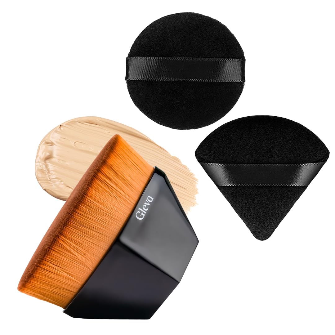Gleva Makeup Sponge & Foundation Brush Set, 2 Pcs Soft Powder Puffs & Hexagon Brush for Blending Liquid, Cream & Powder Foundation, Reusable Beauty Tools for Smooth & Flawless Finish-image-39
