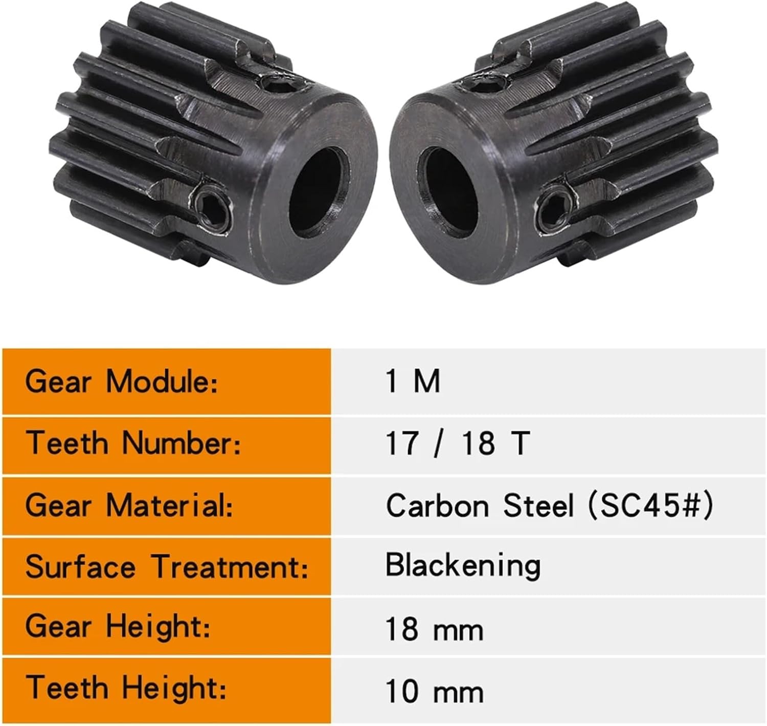 1M Gear 1M-17T/18T SC45#Carbon Steel Spur Bore Size 4/5/6/6.35/7/8/10mm 1Pcs(7 mm,1M17T)