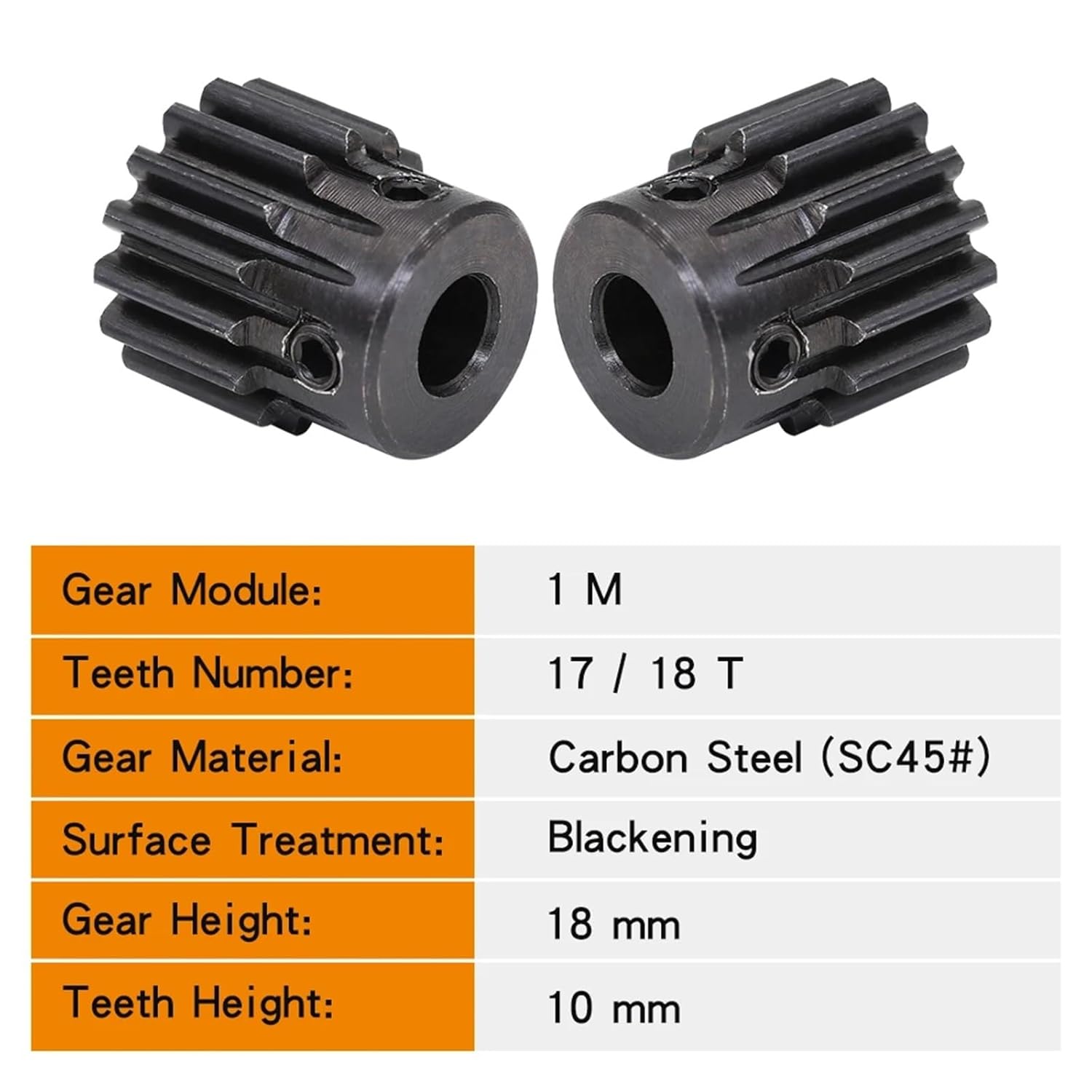 1M Gear 1M-17T/18T SC45#Carbon Steel Spur Bore Size 4/5/6/6.35/7/8/10mm 1Pcs(10 mm,1M17T)