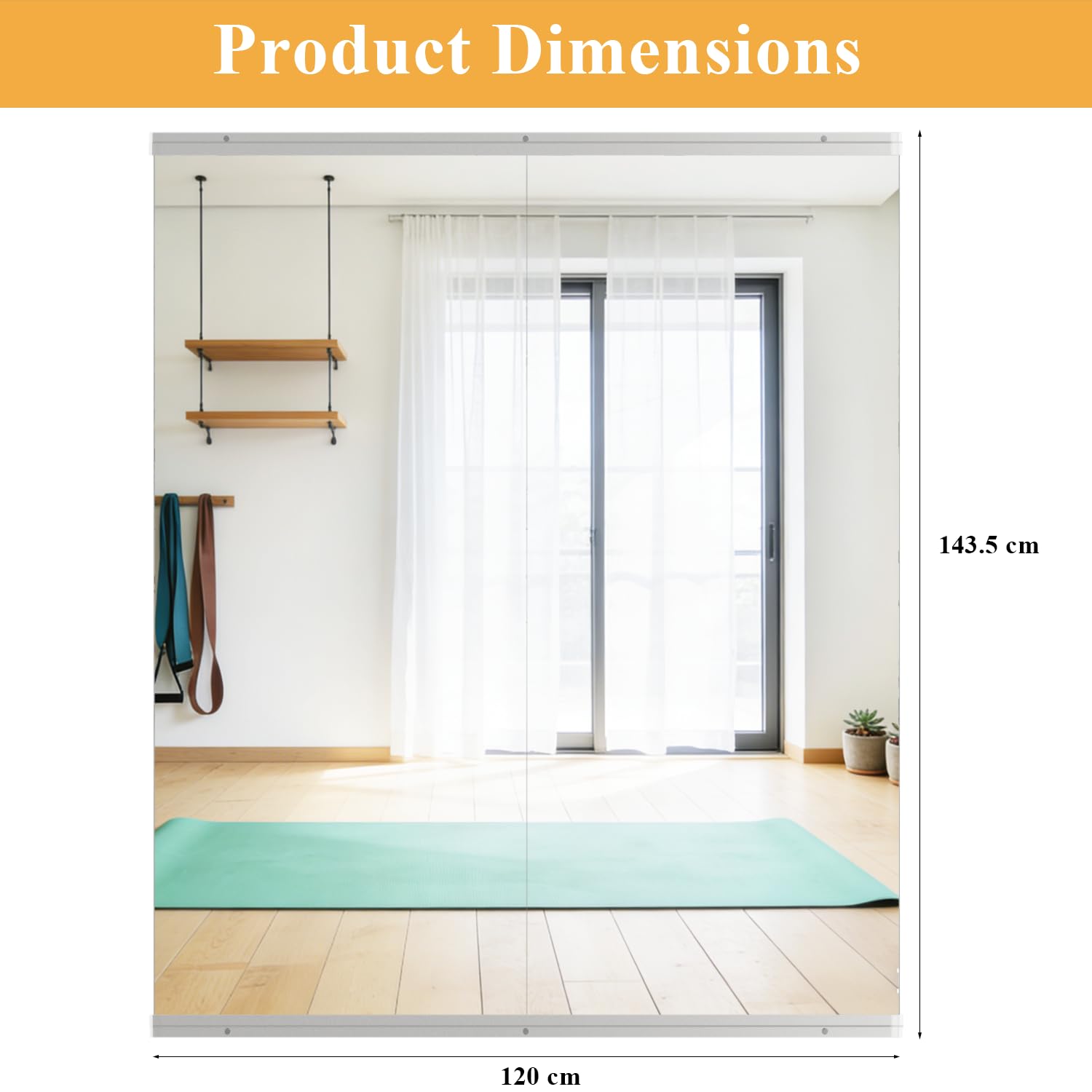 Home Gym - Specchio da parete, 145 x 60 cm, 2 pezzi, senza cornice, grande, per home gym, yoga, studio, danza, fitness