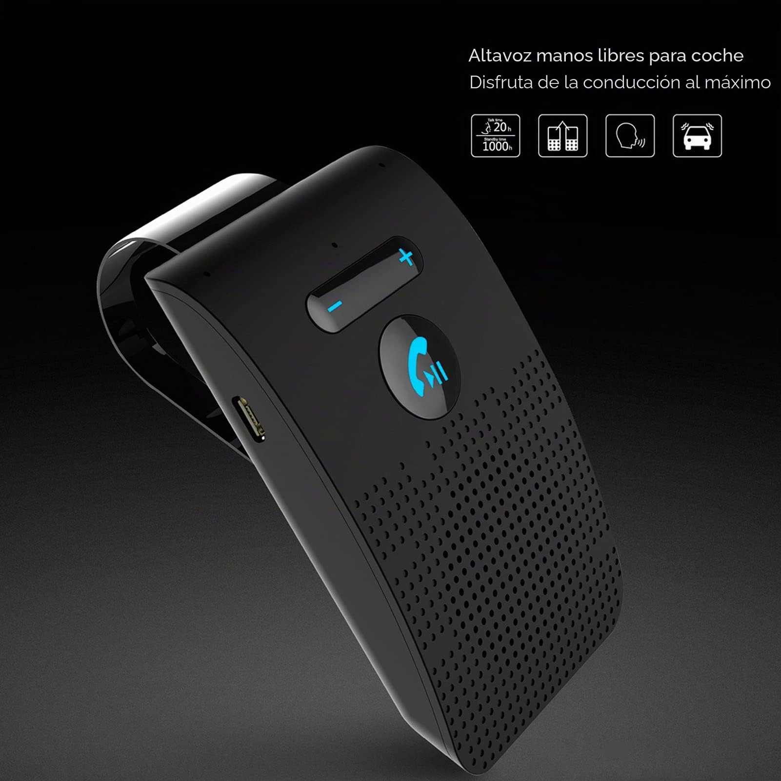 Bewinner Altavoz para Coche, Manos Libres con Bluetooth 5.0 Conexión Automática para Teléfono Móvil Adaptador Inalámbrico para Receptor De Parasol Altavoz MP3 con Clip Trasero