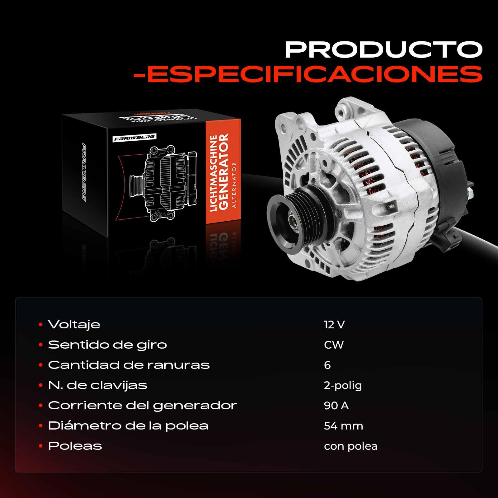 Frankberg Generador alternador 90A 021903017 | 90A, 021903017; Compatible con: T.r.a.n.s.p.o.r.t.e.r IV Caja 70A 70H 70J 7DA 7DH, P.a.s.s.a.t Variante 35I 3A5