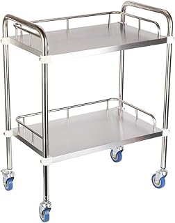 Baoz 2 Layers Lab Serving Cart Stainless Steel Utility Rolling Carts Medical Clinic Trolley with Silent Omnidirectional Lockable Wheels for Laboratory, Hospital, Dental, Restaurant Hotel and Home Use
